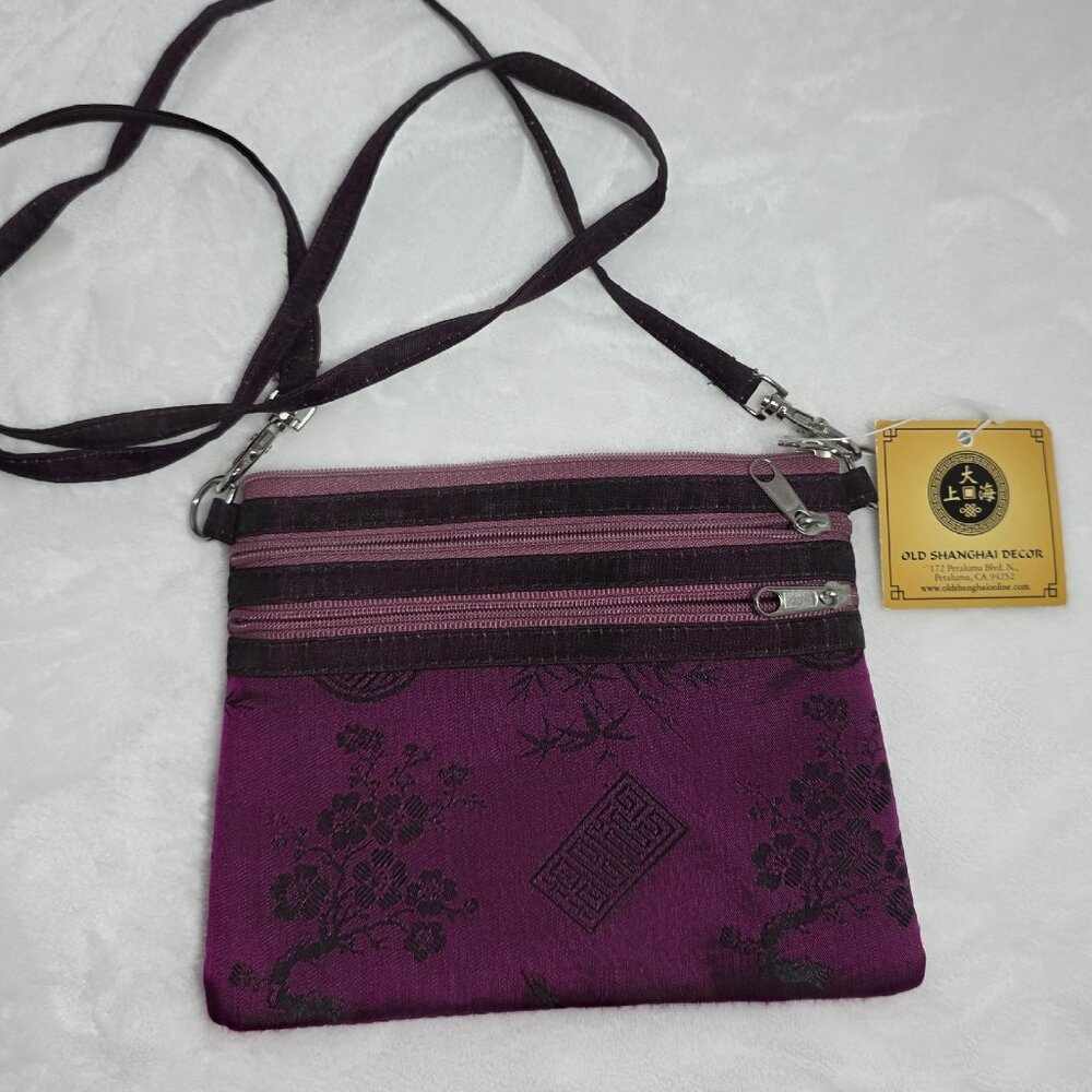 Old Shanghai Decor Crossbody Bag "Red Blossoms"  Fuchsia
